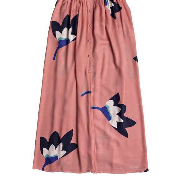 Roxy Dress -Pink- Maxi Floral Print V-Neck - Picture 3 of 4